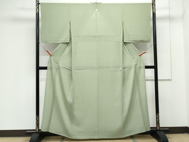 平和屋着物＊夏物　色無地　絽縮緬　山葵色　正絹　逸品　CABK9395th