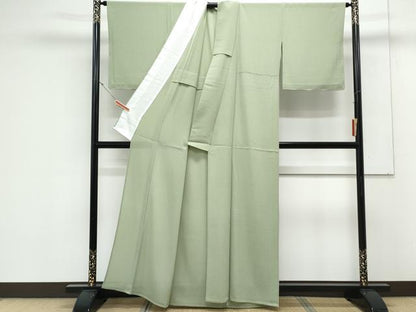 平和屋着物＊夏物　色無地　絽縮緬　山葵色　正絹　逸品　CABK9395th