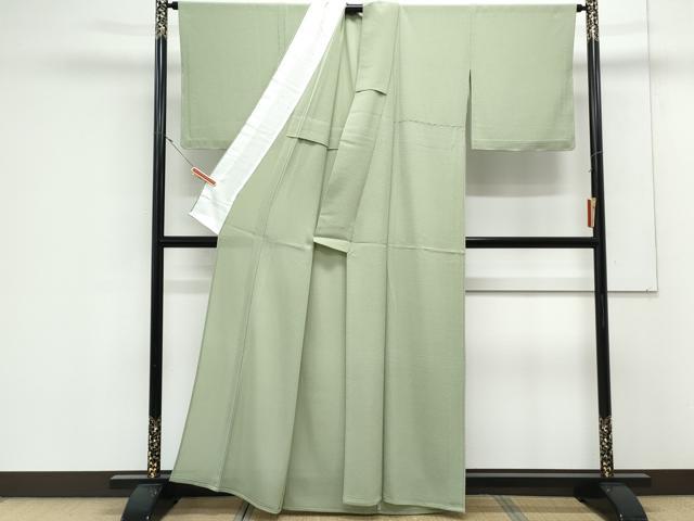 平和屋着物＊夏物　色無地　絽縮緬　山葵色　正絹　逸品　CABK9395th