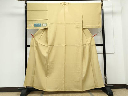 平和屋着物＊夏物　色無地　駒絽　芥子色　正絹　逸品　CABK9396th