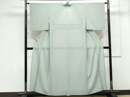 平和屋着物＊夏物　色無地　絽縮緬　柳鼠色　正絹　逸品　CABK9398th