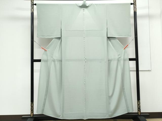 平和屋着物＊夏物　色無地　絽縮緬　柳鼠色　正絹　逸品　CABK9398th