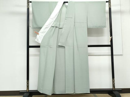 平和屋着物＊夏物　色無地　絽縮緬　柳鼠色　正絹　逸品　CABK9398th