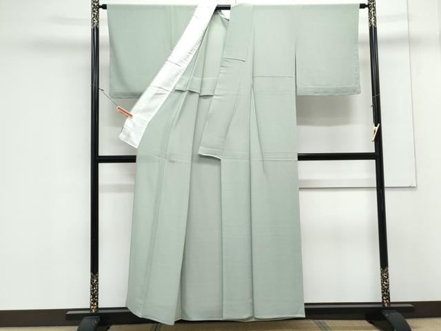 平和屋着物＊夏物　色無地　絽縮緬　柳鼠色　正絹　逸品　CABK9398th