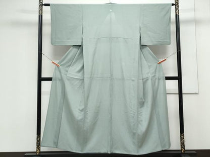 平和屋着物＊夏物　色無地　絽縮緬　青白橡色　正絹　逸品　CABK9403th