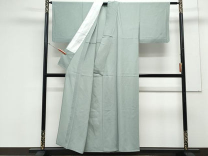 平和屋着物＊夏物　色無地　絽縮緬　青白橡色　正絹　逸品　CABK9403th