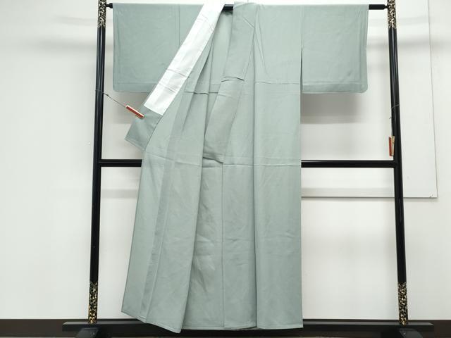 平和屋着物＊夏物　色無地　絽縮緬　青白橡色　正絹　逸品　CABK9403th