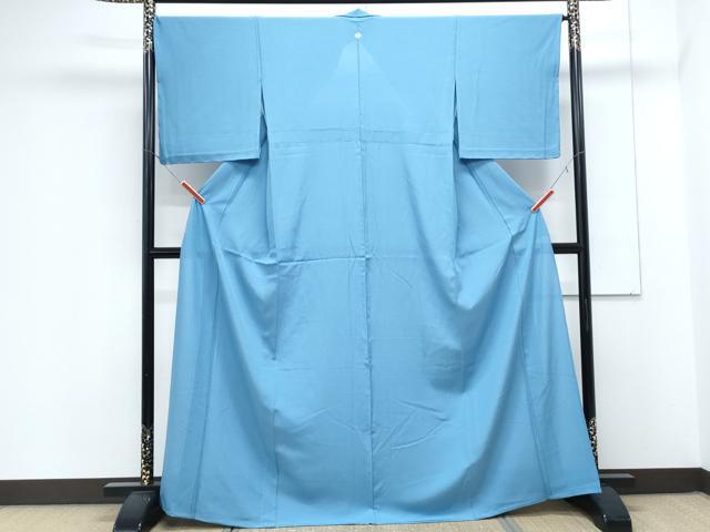 平和屋着物＊夏物　色無地　絽　薄群青色　正絹　逸品　CABK9406th