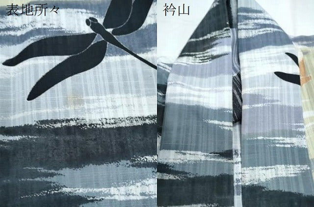 平和屋着物＊夏物　小紋　紗　とんぼ　洗える着物　CABK9421th