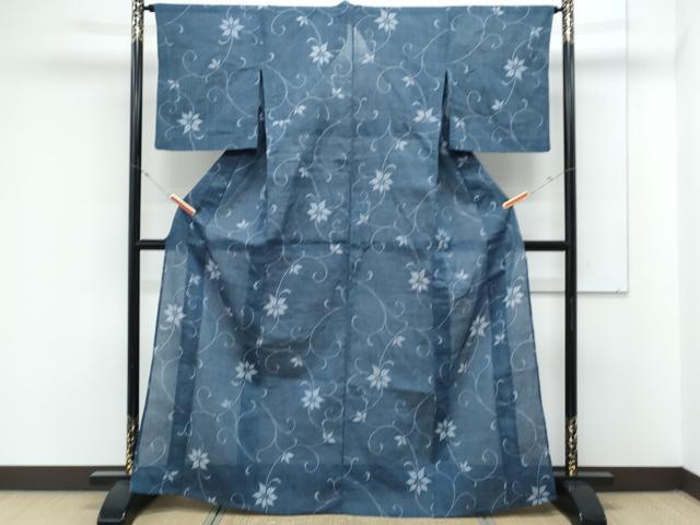 平和屋着物＊夏物　本場小千谷ちぢみ　蔦の葉文　麻　逸品　CABK9424th