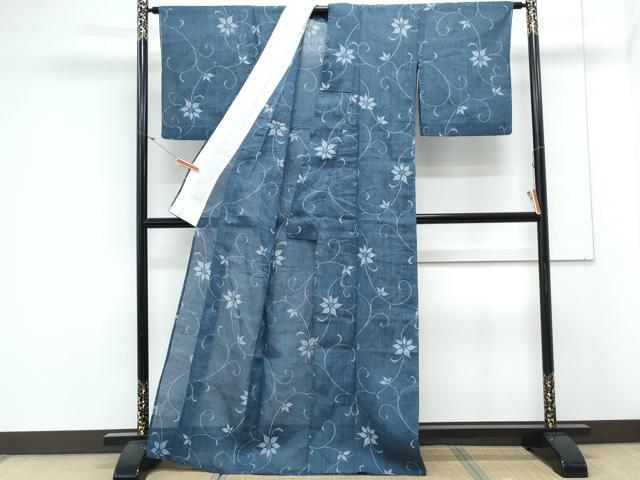 平和屋着物＊夏物　本場小千谷ちぢみ　蔦の葉文　麻　逸品　CABK9424th
