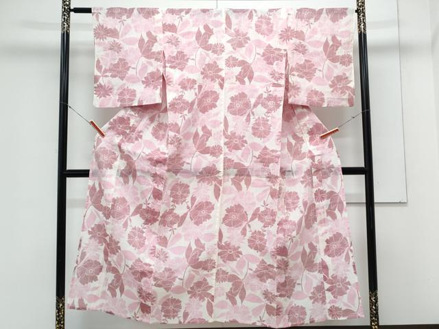 平和屋着物＊夏物　本場小千谷ちぢみ　草花文　麻　逸品　CABK9429th