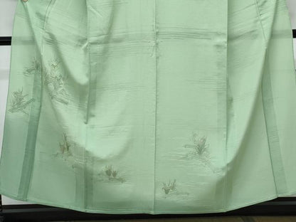 平和屋着物＊夏物　訪問着　絽　総刺繍　草花文　暈し染め　反端付き　正絹　逸品　CABK9430th