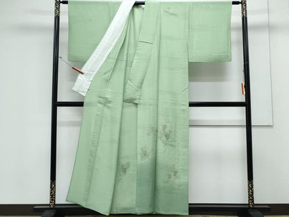 平和屋着物＊夏物　訪問着　絽　総刺繍　草花文　暈し染め　反端付き　正絹　逸品　CABK9430th