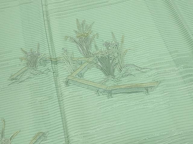 平和屋着物＊夏物　訪問着　絽　総刺繍　草花文　暈し染め　反端付き　正絹　逸品　CABK9430th