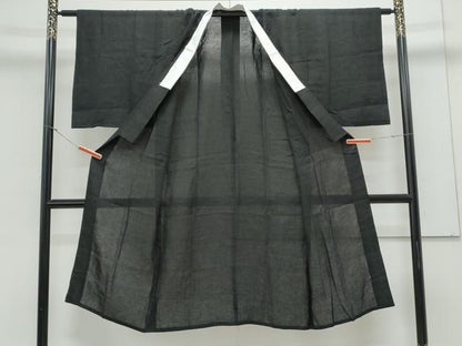 平和屋着物＊夏物　長襦袢　紗　暗黒色　黒地　麻　逸品　CABK9441th