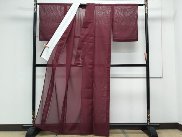 平和屋着物＊夏物　色無地　絽　葡萄色　洗える着物　CABK9451th