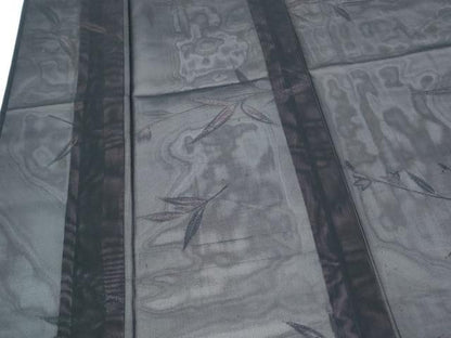 平和屋着物＊夏物　小紋　紗　枝葉文　黒地　正絹　逸品　CABK9452th