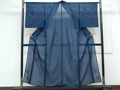 平和屋着物＊夏物　小紋　紗　草花文　正絹　逸品　CABK9454th