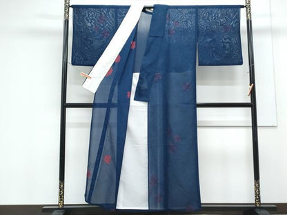平和屋着物＊夏物　小紋　紗　草花文　正絹　逸品　CABK9454th