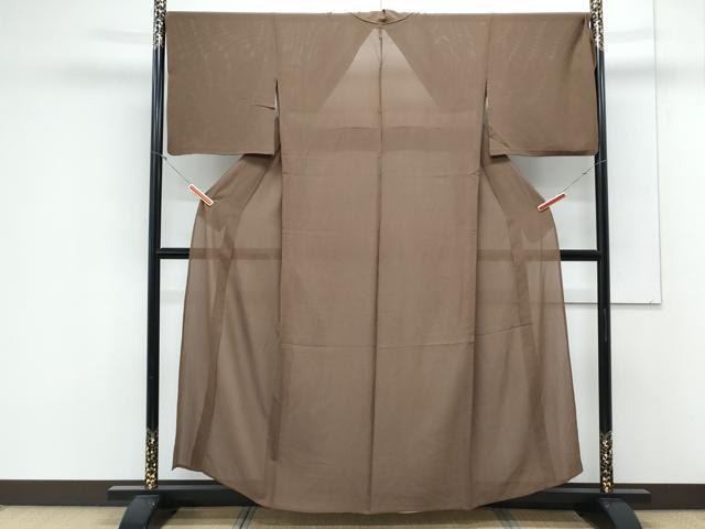 平和屋着物＊夏物　色無地　絽縮緬　焦茶色　正絹　逸品　CABK9455th