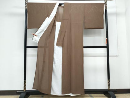 平和屋着物＊夏物　色無地　絽縮緬　焦茶色　正絹　逸品　CABK9455th