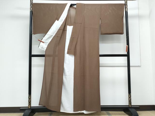 平和屋着物＊夏物　色無地　絽縮緬　焦茶色　正絹　逸品　CABK9455th