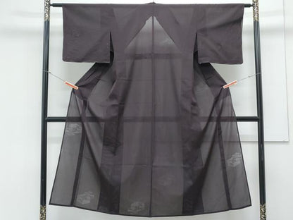 平和屋着物＊夏物　色無地　枝花文紗　滅紫色　正絹　逸品　CABK9456th