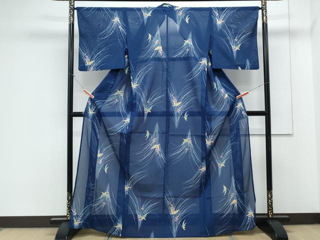 平和屋着物＊夏物　小紋　絽　花蝶文　洗える着物　CABK9457th