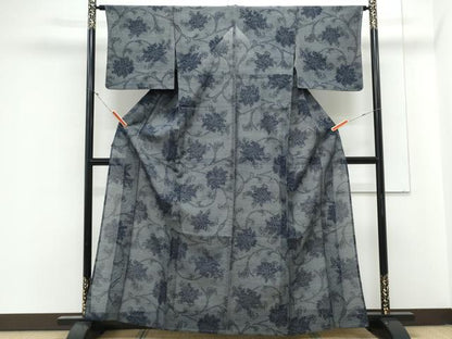 平和屋着物＊夏物　紗紬　花唐草文　正絹　逸品　CABK9538th