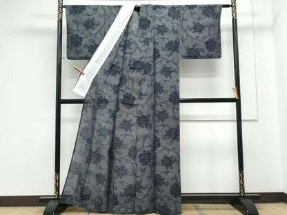 平和屋着物＊夏物　紗紬　花唐草文　正絹　逸品　CABK9538th