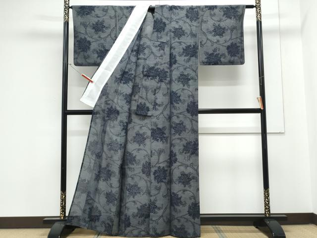平和屋着物＊夏物　紗紬　花唐草文　正絹　逸品　CABK9538th