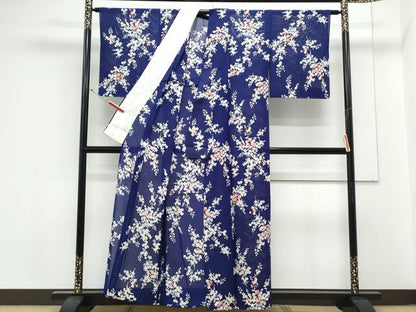 平和屋着物＊夏物　小紋　絽　草花文　正絹　逸品　CABK9539th