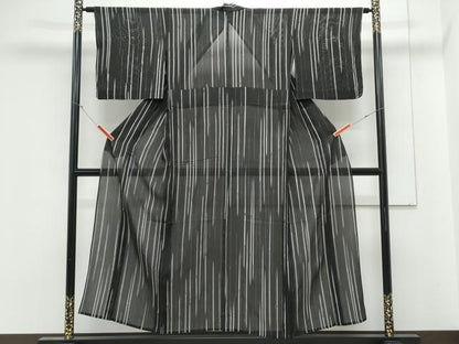平和屋着物＊夏物　小紋　絽　竹間道　黒地　正絹　逸品　CABK9540th