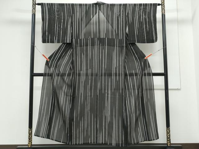 平和屋着物＊夏物　小紋　絽　竹間道　黒地　正絹　逸品　CABK9540th