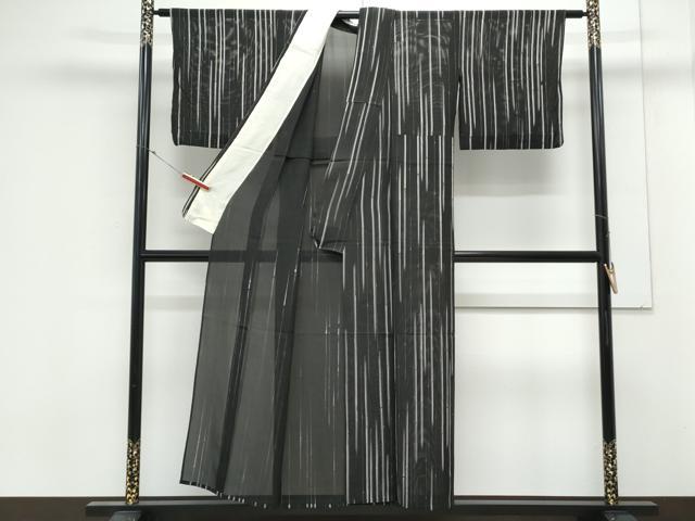 平和屋着物＊夏物　小紋　絽　竹間道　黒地　正絹　逸品　CABK9540th