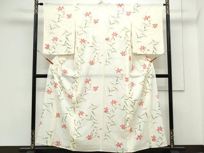 平和屋着物＊夏物　小紋　絽　草花文　金彩　正絹　逸品　CABK9544th
