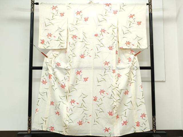 平和屋着物＊夏物　小紋　絽　草花文　金彩　正絹　逸品　CABK9544th