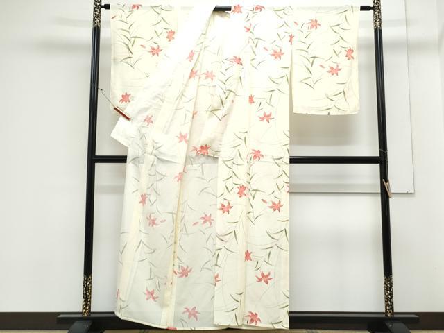 平和屋着物＊夏物　小紋　絽　草花文　金彩　正絹　逸品　CABK9544th