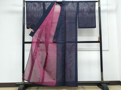 平和屋着物＊夏物　小紋　紗　舞葉文　正絹　逸品　CABK9550th