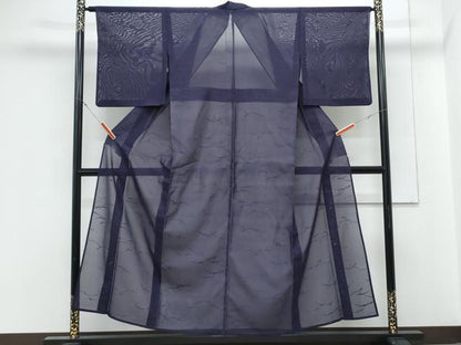 平和屋着物＊夏物　色無地　露芝紋紗　深紫色　正絹　逸品　CABK9552th