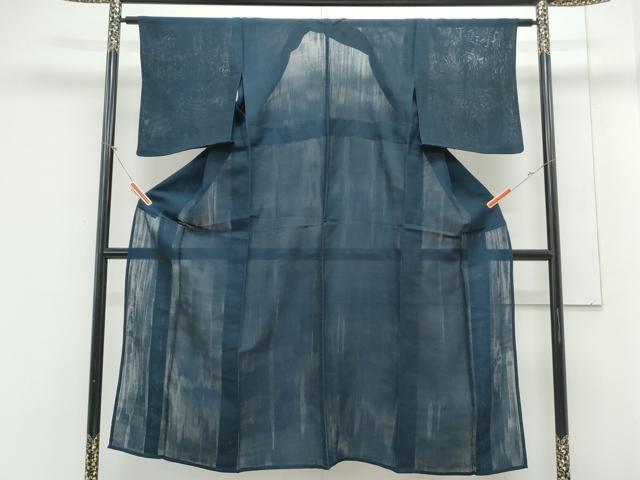 平和屋着物＊夏物　色無地　紗　濃藍色　正絹　逸品　CABK9555th