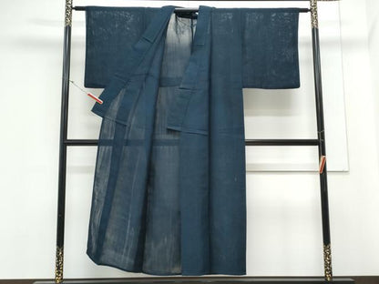 平和屋着物＊夏物　色無地　紗　濃藍色　正絹　逸品　CABK9555th