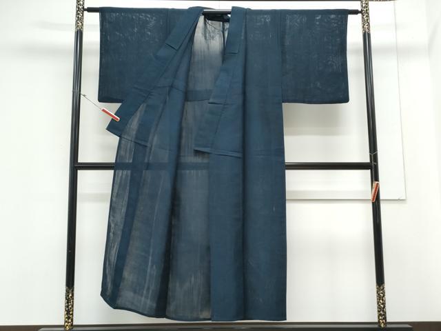 平和屋着物＊夏物　色無地　紗　濃藍色　正絹　逸品　CABK9555th