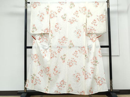 平和屋着物＊夏物　小紋　絽　手描き　草花文　正絹　逸品　CABK9557th