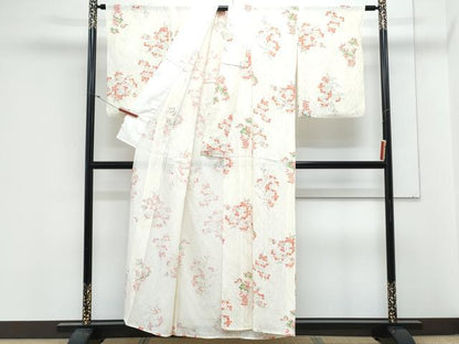 平和屋着物＊夏物　小紋　絽　手描き　草花文　正絹　逸品　CABK9557th