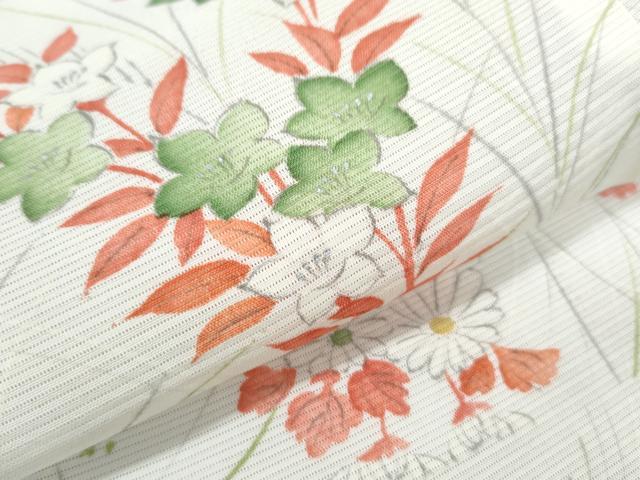 平和屋着物＊夏物　小紋　絽　手描き　草花文　正絹　逸品　CABK9557th