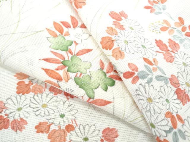 平和屋着物＊夏物　小紋　絽　手描き　草花文　正絹　逸品　CABK9557th