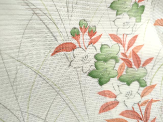 平和屋着物＊夏物　小紋　絽　手描き　草花文　正絹　逸品　CABK9557th