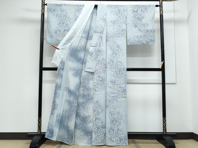 平和屋着物＊夏物　小紋　絽　枝花文　暈し染め　正絹　逸品　CABK9560th
